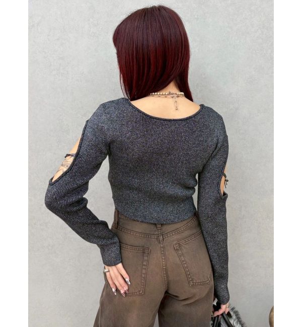 EVRIS「オープンアームラメチャームニットトップス」|ニット・セーター|