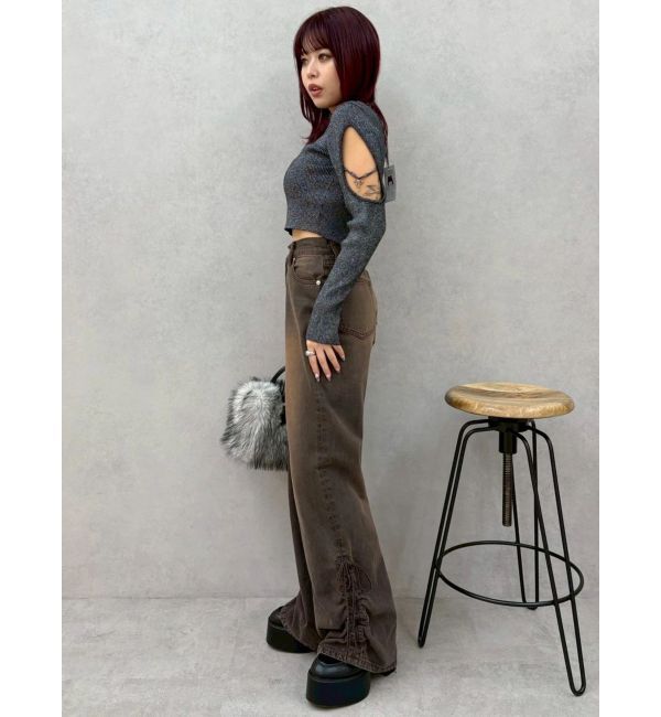 EVRIS「オープンアームラメチャームニットトップス」|ニット・セーター|