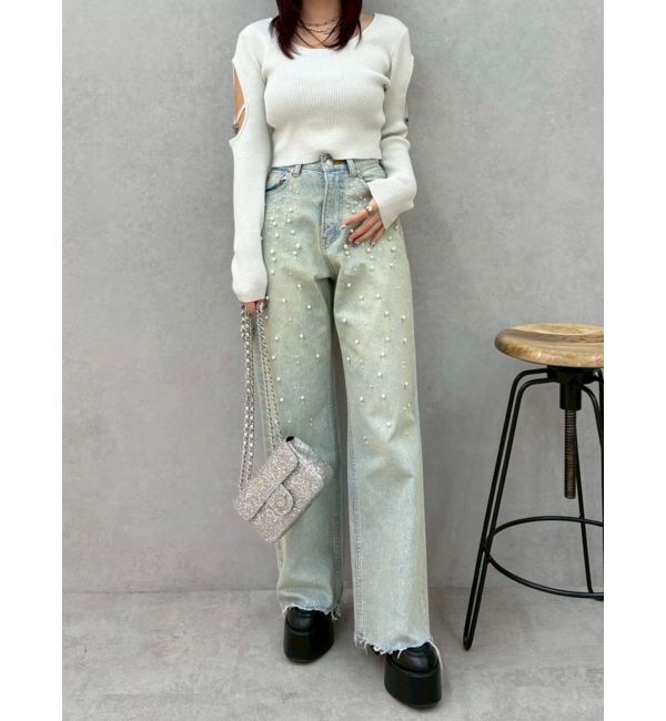 EVRIS「オープンアームラメチャームニットトップス」|ニット・セーター|