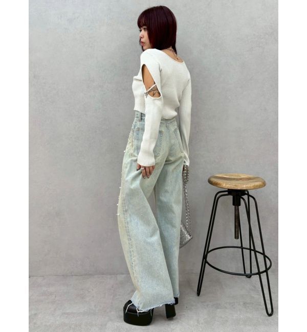 EVRIS「オープンアームラメチャームニットトップス」|ニット・セーター|