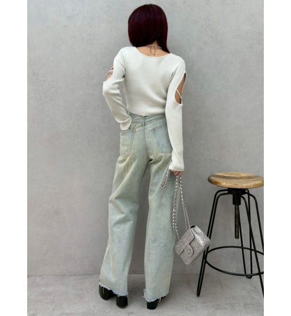 EVRIS「オープンアームラメチャームニットトップス」|ニット・セーター|