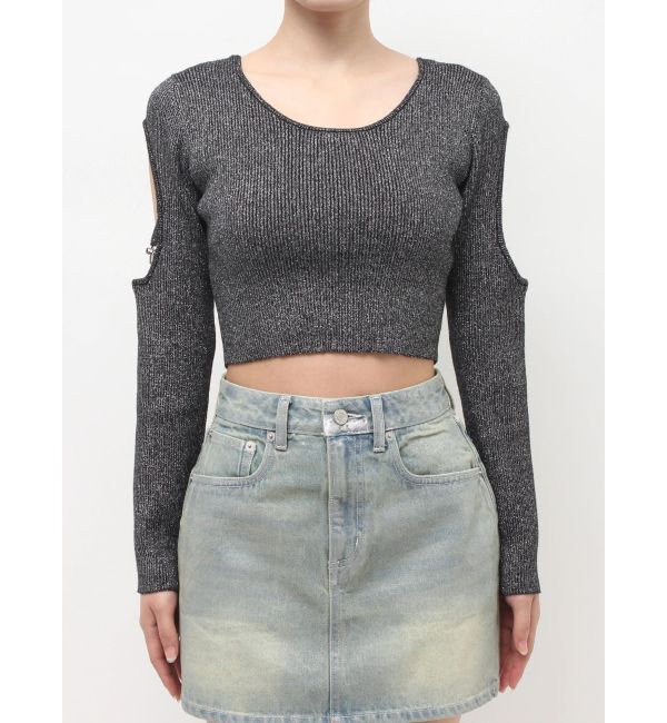 EVRIS「オープンアームラメチャームニットトップス」|ニット・セーター|