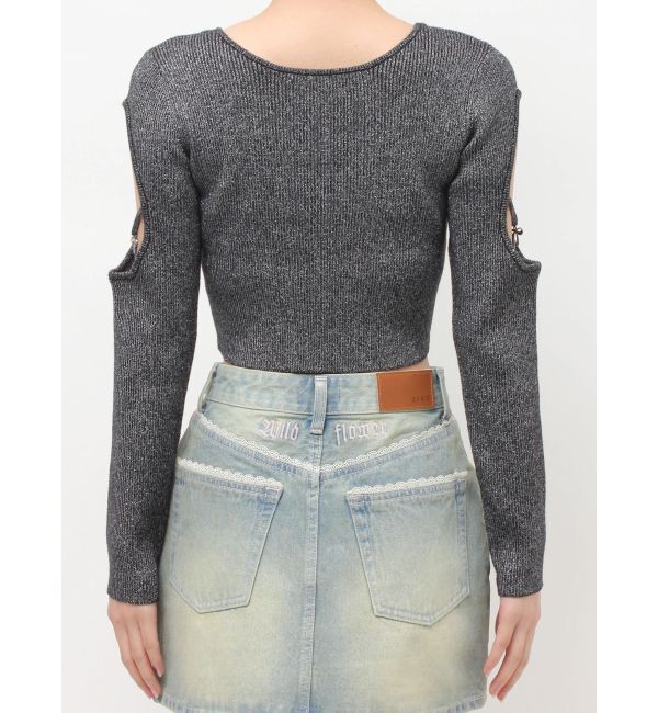 EVRIS「オープンアームラメチャームニットトップス」|ニット・セーター|