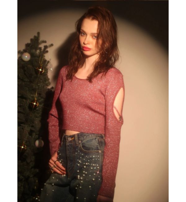 EVRIS「オープンアームラメチャームニットトップス」|ニット・セーター|