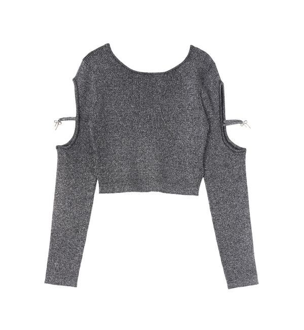 EVRIS「オープンアームラメチャームニットトップス」|ニット・セーター|