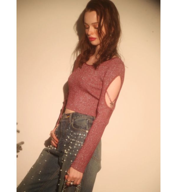 EVRIS「オープンアームラメチャームニットトップス」|ニット・セーター|