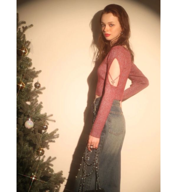 EVRIS「オープンアームラメチャームニットトップス」|ニット・セーター|