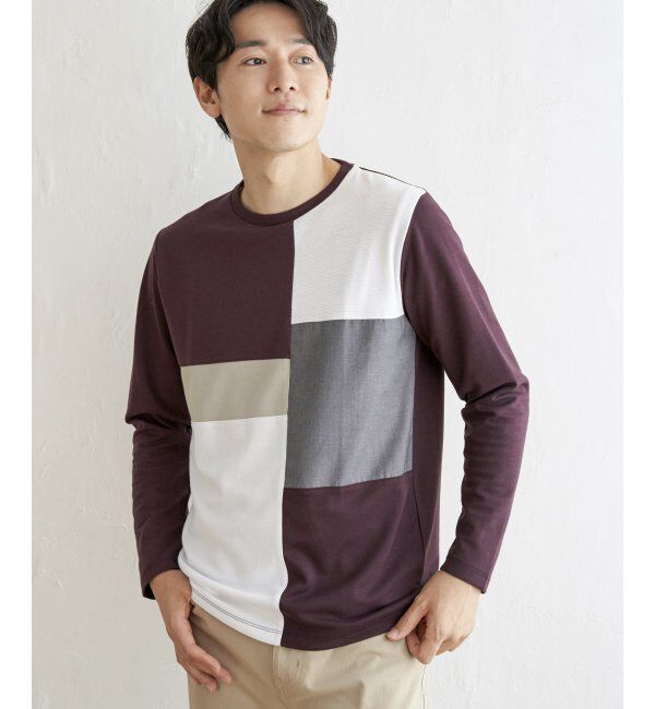 ikka「ポンチブロックスロンT」|Tシャツ・カットソー|ワイン