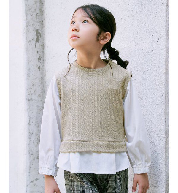 ikka kids「【親子おそろい】ケーブル柄レイヤードプルオーバー（120~160cm）」|Tシャツ・カットソー|