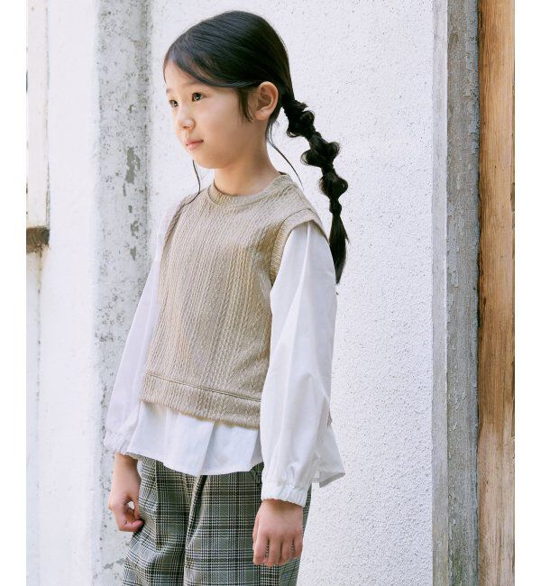 ikka kids「【親子おそろい】ケーブル柄レイヤードプルオーバー（120~160cm）」|Tシャツ・カットソー|