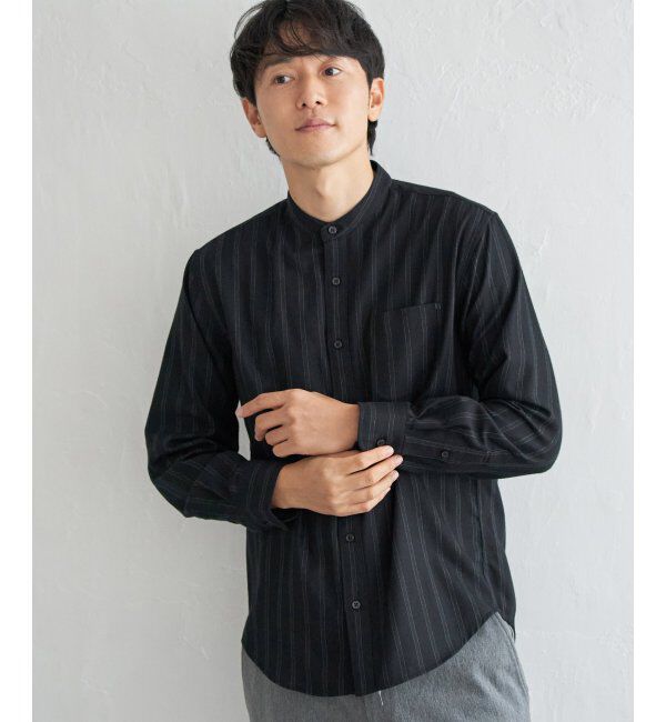 ikka「イージーケアフランネルバンドカラー」|シャツ・ブラウス|ブラック