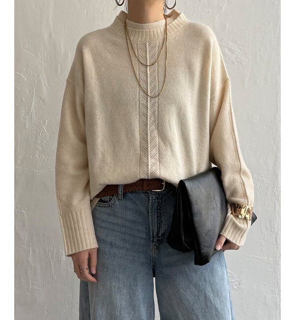 Lbc with Life「透かしラインバックスリットニット」|カーディガン|ベージュ