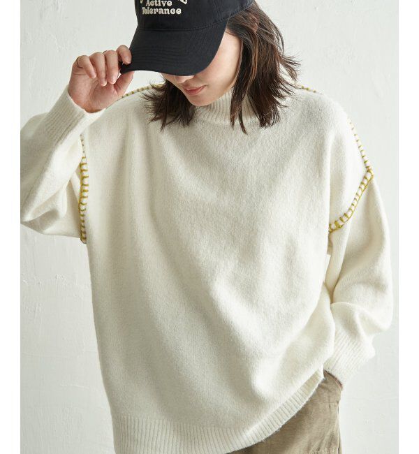 VENCE share style「配色ハンドステッチプルオーバー」|ニット・セーター|オフホワイト