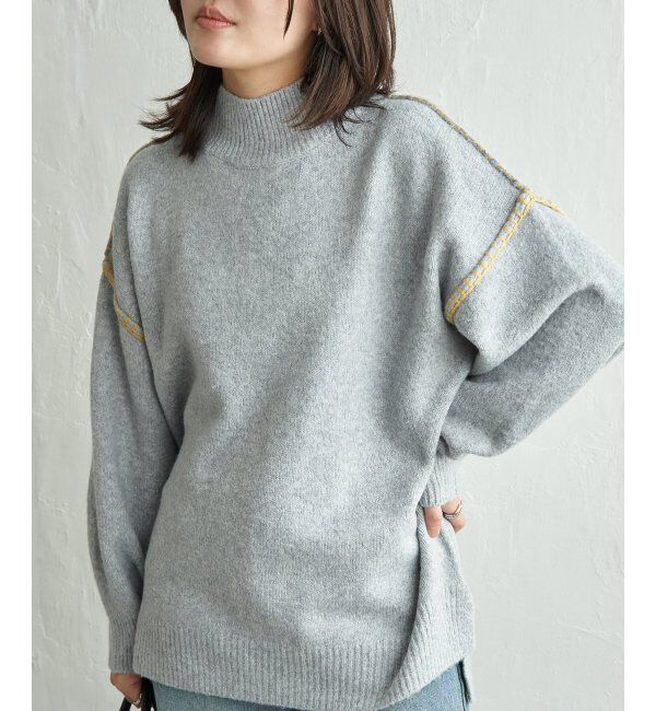 VENCE share style「配色ハンドステッチプルオーバー」|ニット・セーター|グレー