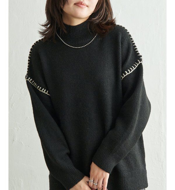 VENCE share style「配色ハンドステッチプルオーバー」|ニット・セーター|ブラック