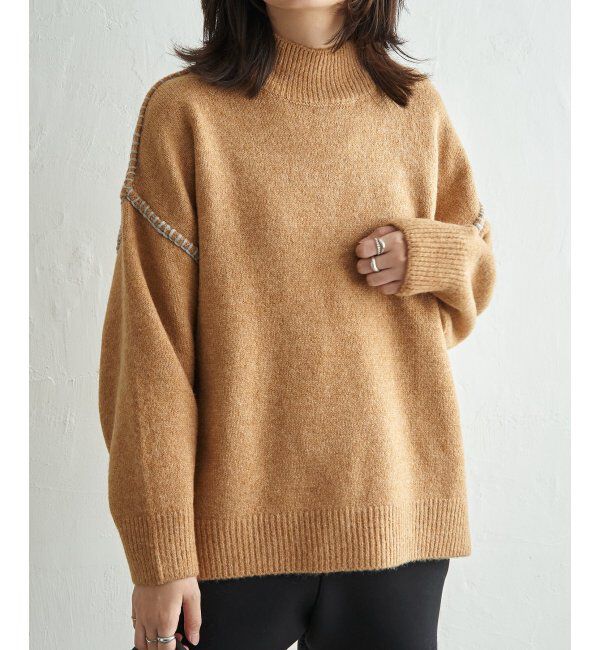 VENCE share style「配色ハンドステッチプルオーバー」|ニット・セーター|オレンジ