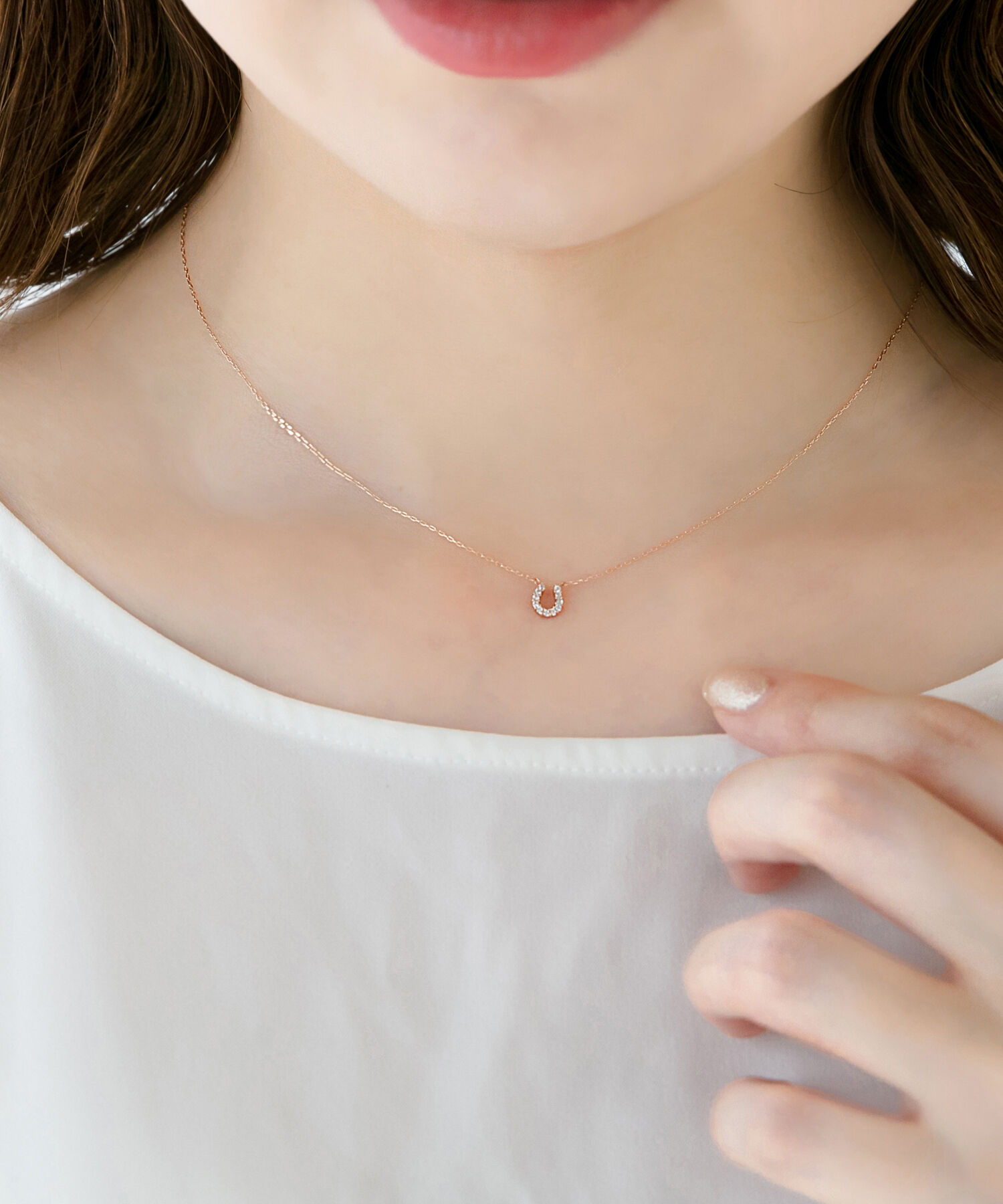 Phoebe「【K10】ホースシュービジューネックレス　ローズゴールド／BOX&ショッパーつき/全長:40cm」|ネックレス|ローズゴールド