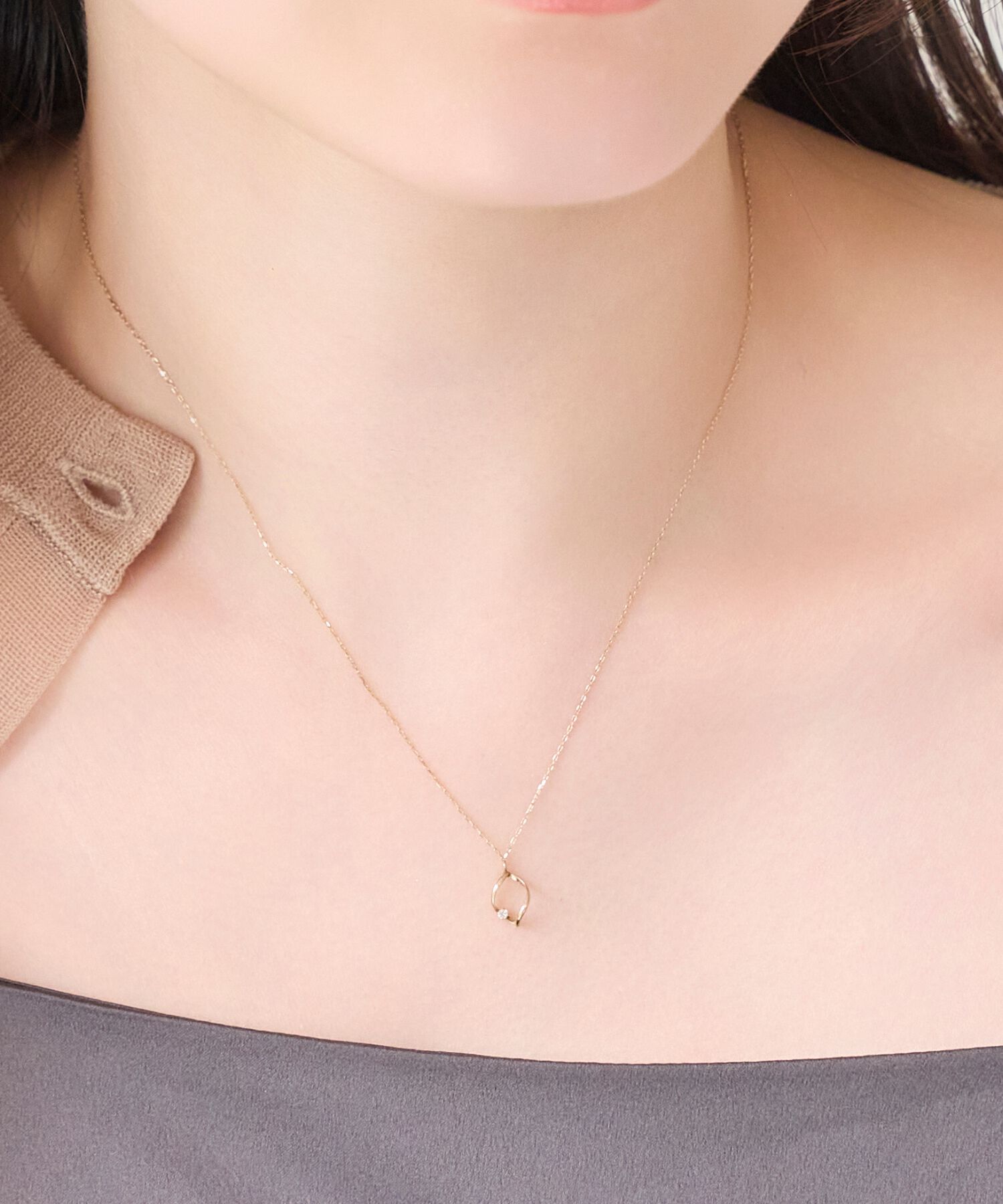 Phoebe「【K10】リーフィーダイヤモンドネックレス/BOX付き/全長:40cm」|ネックレス|