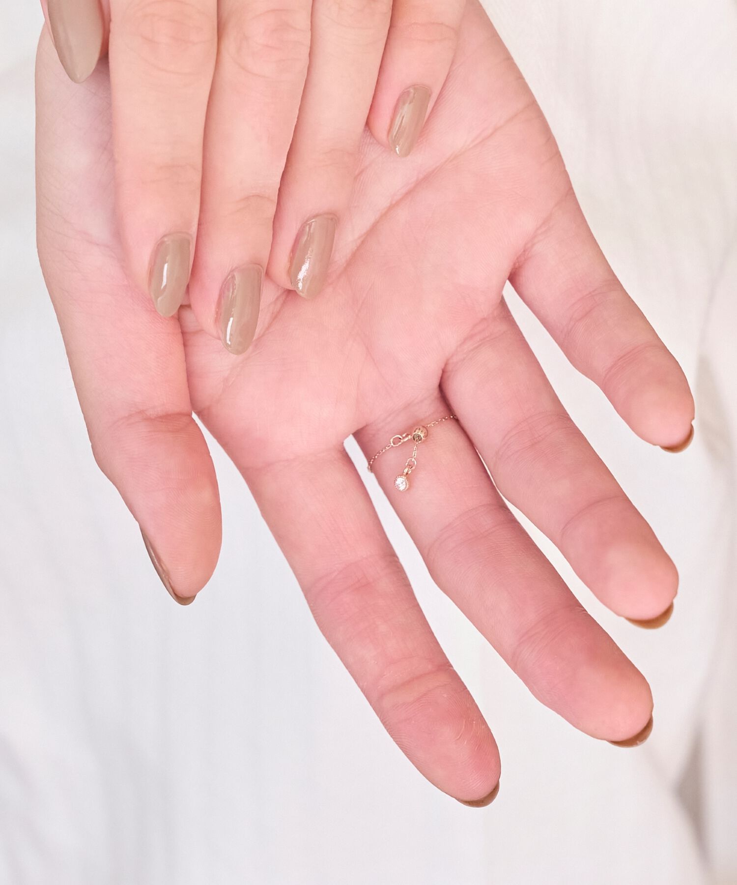 Phoebe「≪サイズ調整可能≫【金属アレルギー対応】プチベゼルストーンチェーンリング　シャンパンゴールド」|リング|