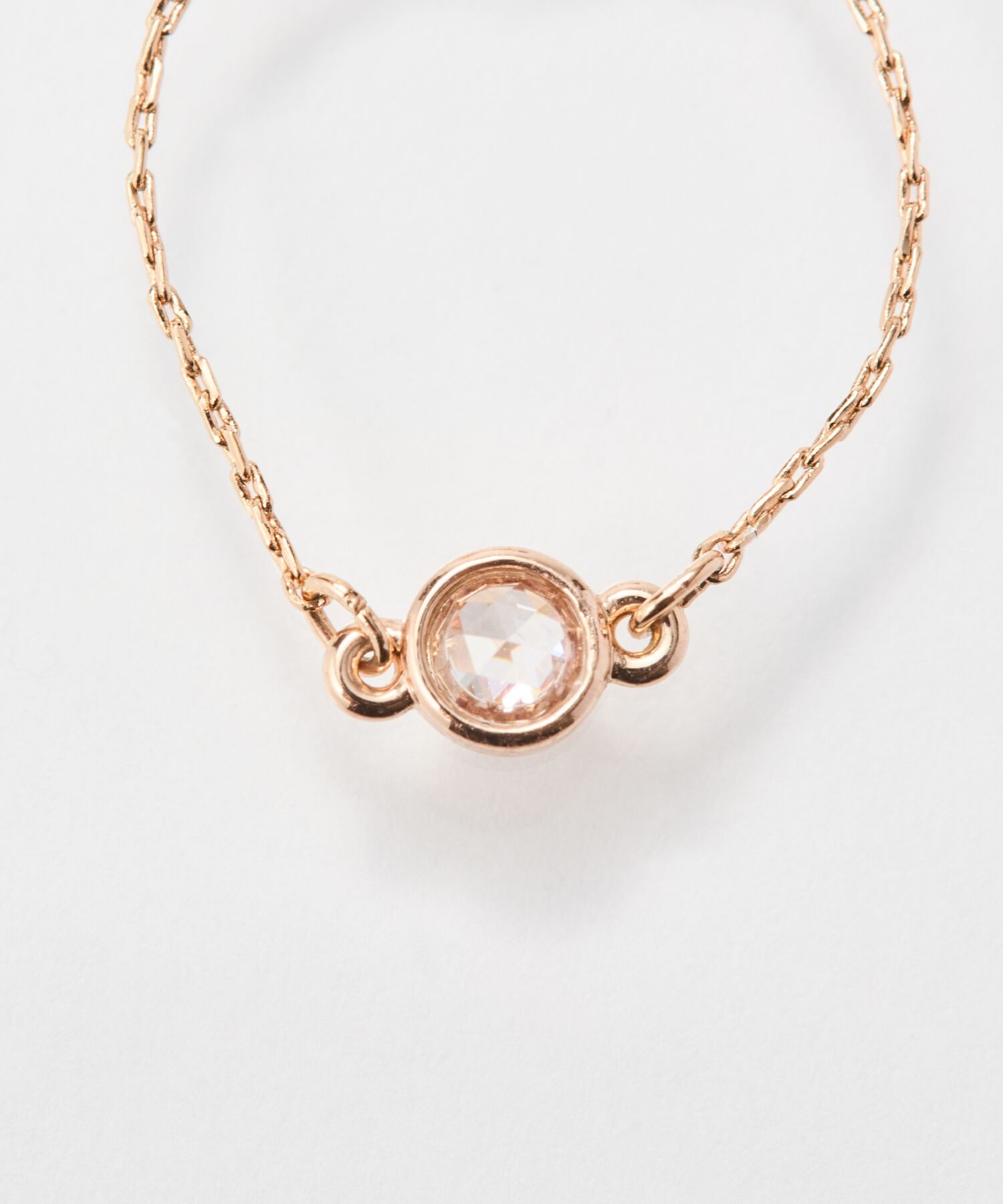 Phoebe「≪サイズ調整可能≫【金属アレルギー対応】プチベゼルストーンチェーンリング　シャンパンゴールド」|リング|