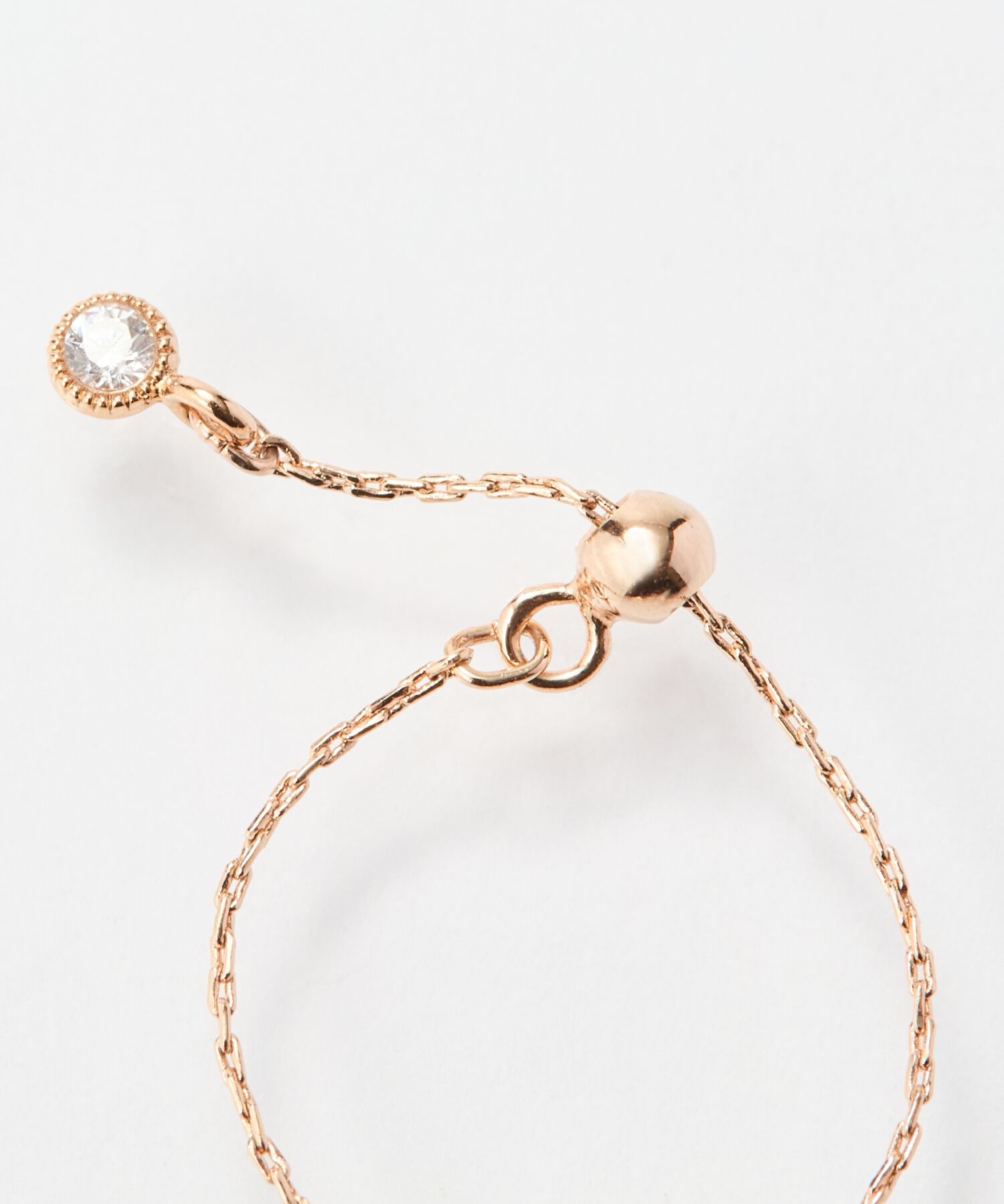 Phoebe「≪サイズ調整可能≫【金属アレルギー対応】プチベゼルストーンチェーンリング　シャンパンゴールド」|リング|