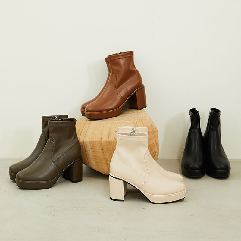 ORiental TRaffic「プラットフォームストレッチブーツ/31401」|ショートブーツ|BROWN
