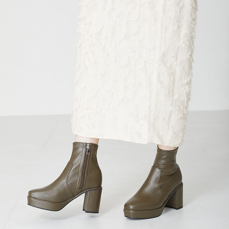 ORiental TRaffic「プラットフォームストレッチブーツ/31401」|ショートブーツ|KHAKI