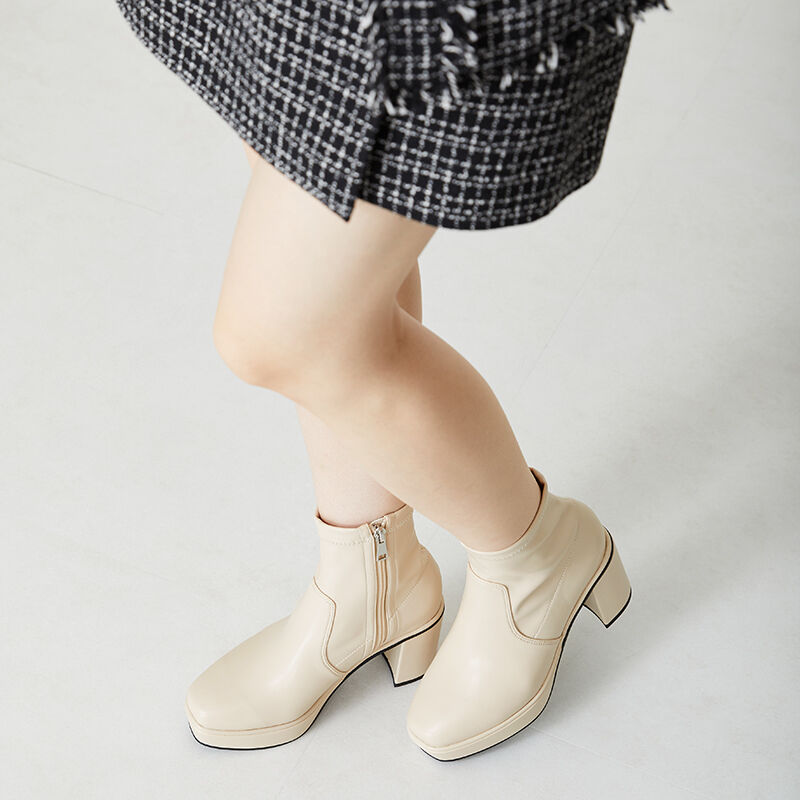 ORiental TRaffic「プラットフォームストレッチブーツ/31401」|ショートブーツ|WHITE