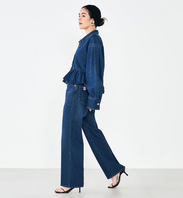 Rie Miller「【RM denim】裾フリルショート丈Gジャン」|ブルゾン・スタジャン|
