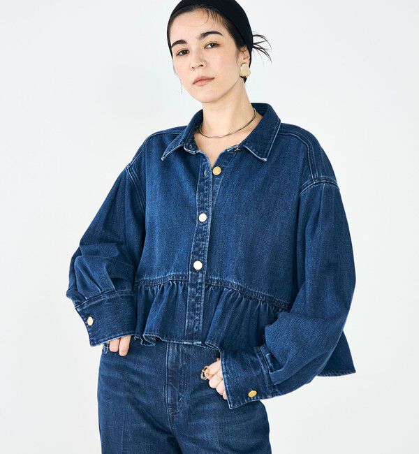 Rie Miller「【RM denim】裾フリルショート丈Gジャン」|ブルゾン・スタジャン|