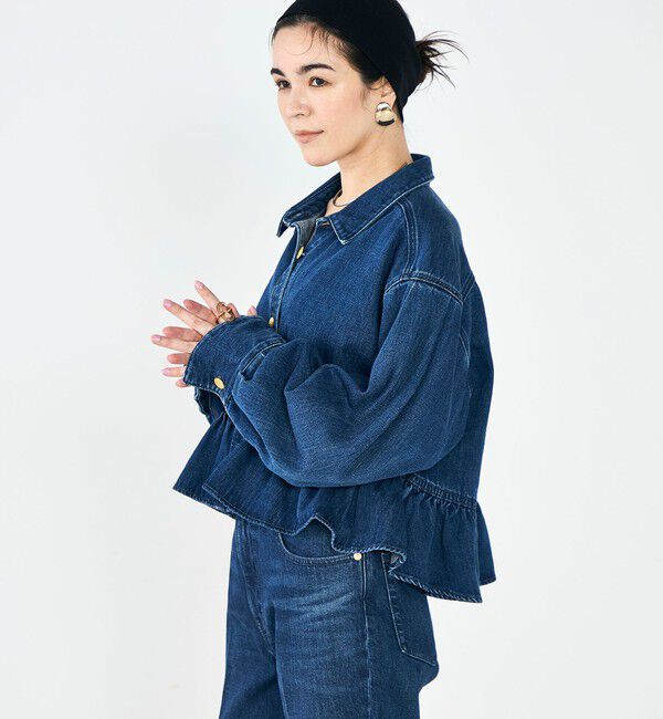 Rie Miller「【RM denim】裾フリルショート丈Gジャン」|ブルゾン・スタジャン|