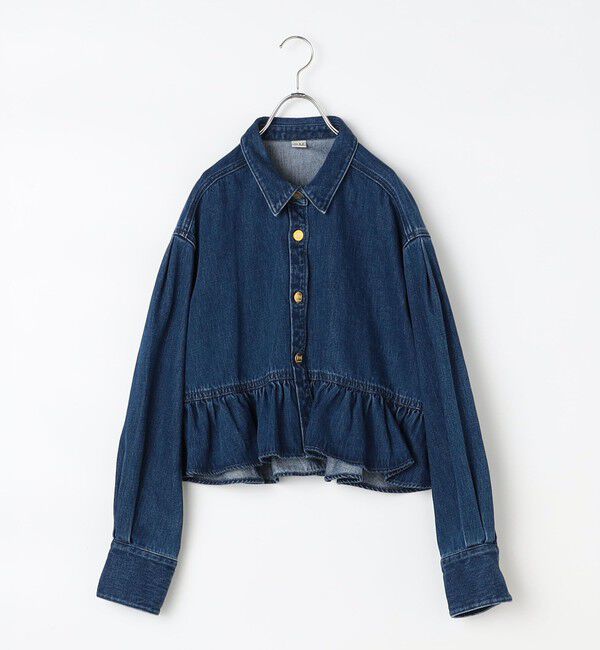 Rie Miller「【RM denim】裾フリルショート丈Gジャン」|ブルゾン・スタジャン|