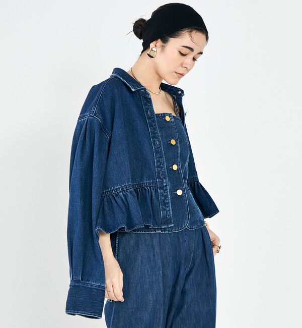Rie Miller「【RM denim】裾フリルショート丈Gジャン」|ブルゾン・スタジャン|