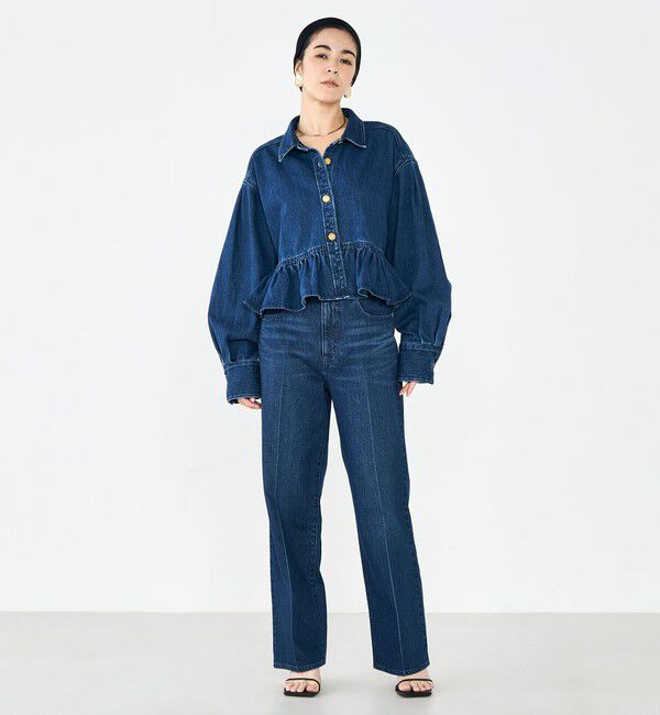 Rie Miller「【RM denim】裾フリルショート丈Gジャン」|ブルゾン・スタジャン|