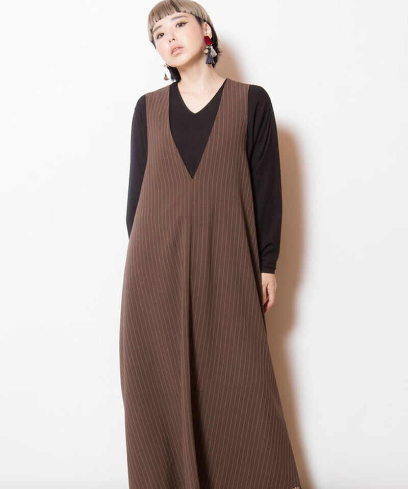  「3WAYストライプジャンパースカート」|ジャンパースカート|BROWN