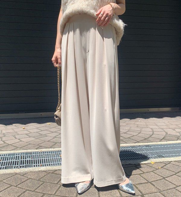  「【累計販売数3万枚突破/22色４サイズ展開！】タックワイドパンツ」|チノ|ライトベージュ