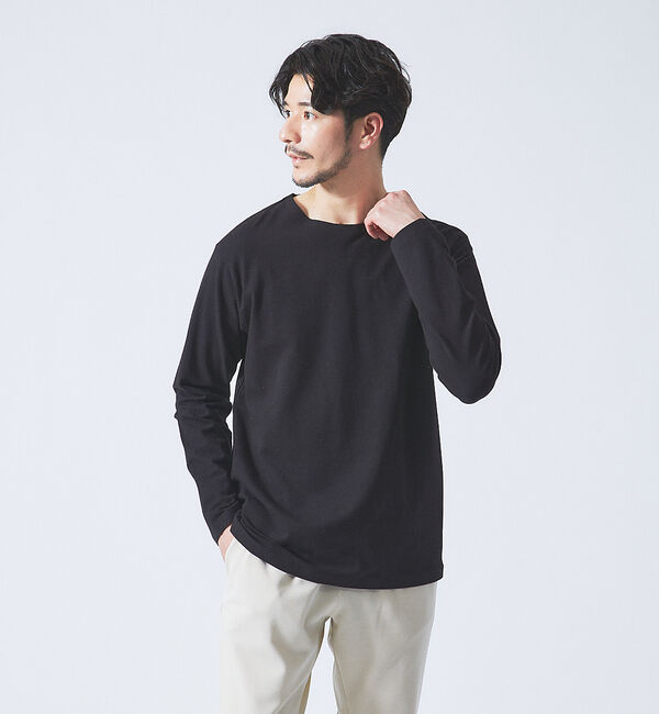 ABAHOUSE「【ノンストレス】定番 / COTTON LYCRA 圧着 クルーネック 長袖 T」|Tシャツ・カットソー|ブラック