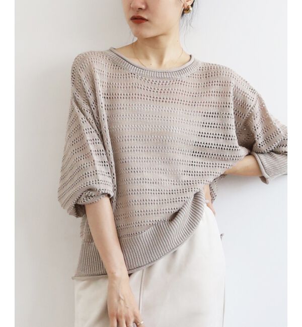  「リネンライクメッシュニットプルオーバー」|ニット・セーター|ベージュ