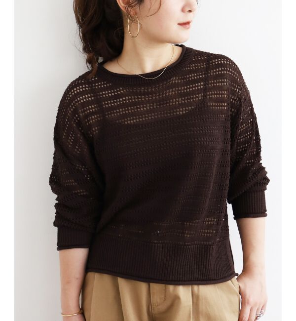  「リネンライクメッシュニットプルオーバー」|ニット・セーター|