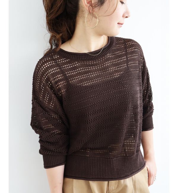  「リネンライクメッシュニットプルオーバー」|ニット・セーター|
