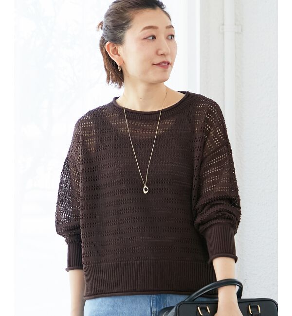  「リネンライクメッシュニットプルオーバー」|ニット・セーター|