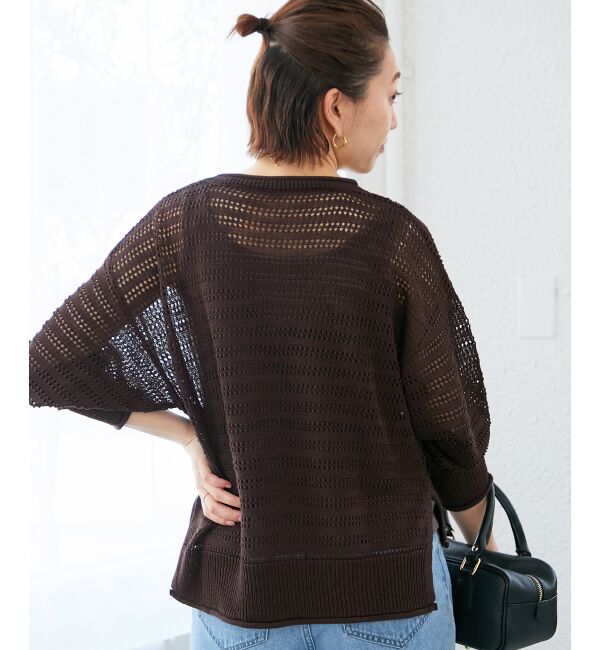 「リネンライクメッシュニットプルオーバー」|ニット・セーター|