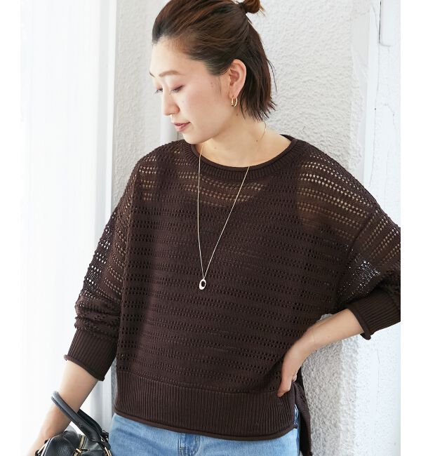  「リネンライクメッシュニットプルオーバー」|ニット・セーター|