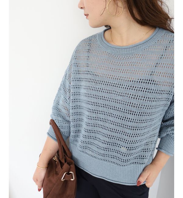  「リネンライクメッシュニットプルオーバー」|ニット・セーター|