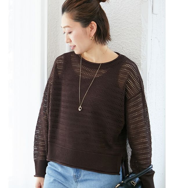  「リネンライクメッシュニットプルオーバー」|ニット・セーター|