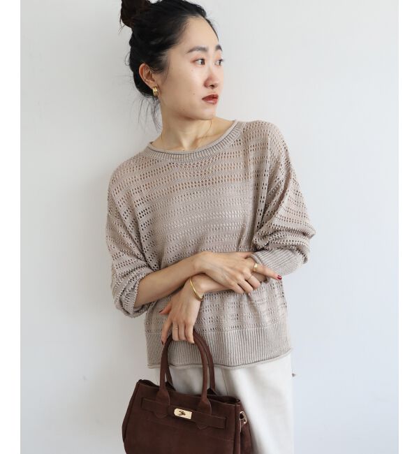  「リネンライクメッシュニットプルオーバー」|ニット・セーター|