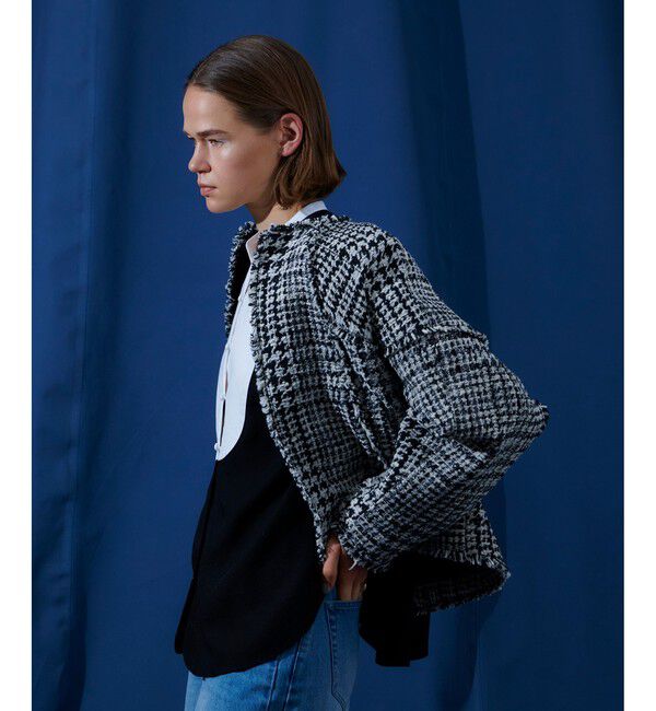 allureville「ハウンドトゥースブロッキングジャケット」|ノーカラージャケット|