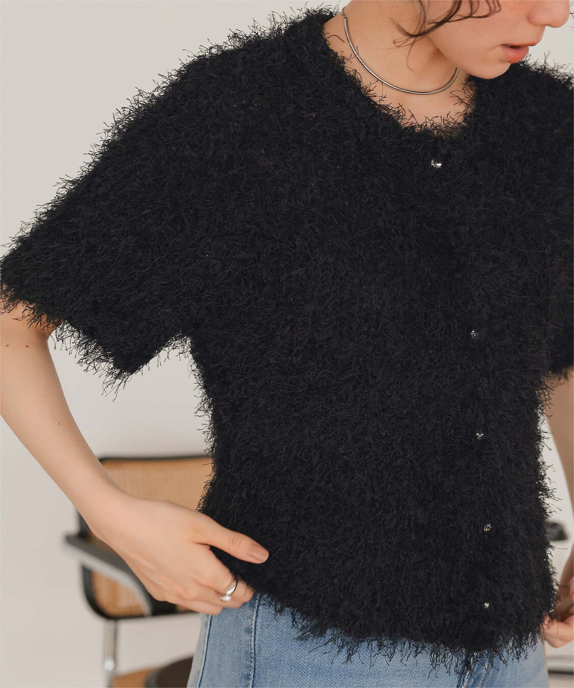 titivate「ハーフスリーブシャギーニットトップス」|ニット・セーター|