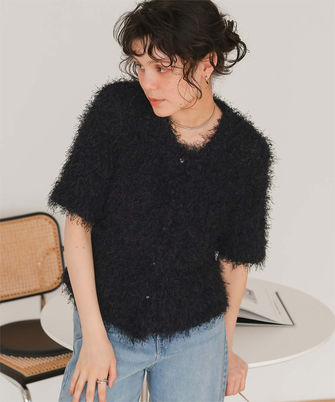 titivate「ハーフスリーブシャギーニットトップス」|ニット・セーター|