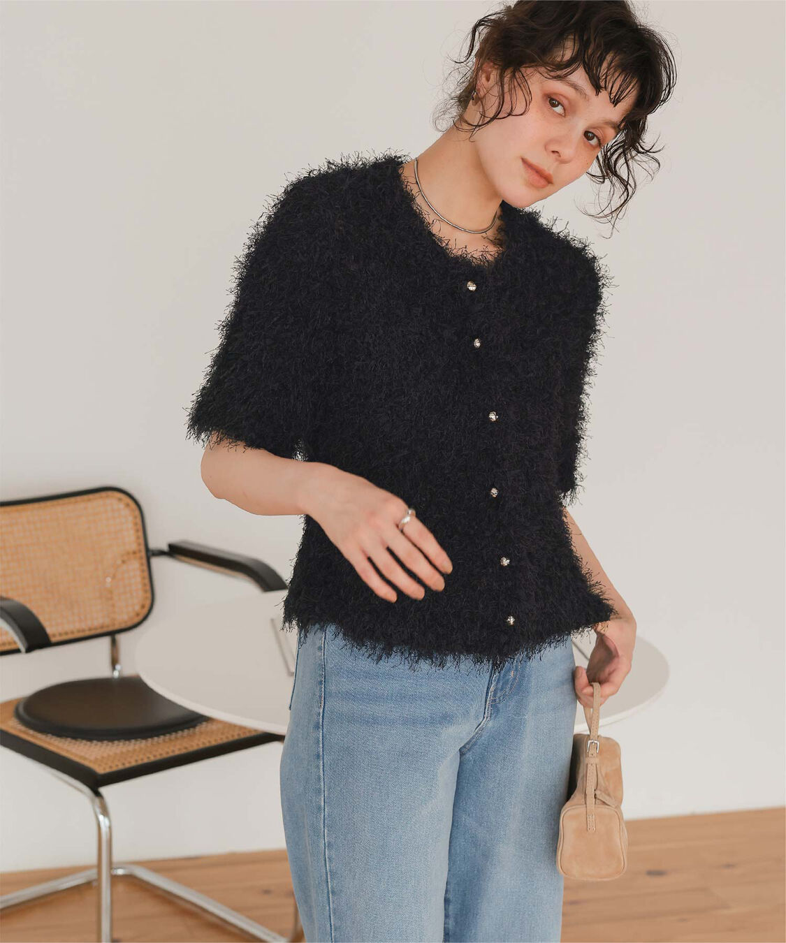 titivate「ハーフスリーブシャギーニットトップス」|ニット・セーター|